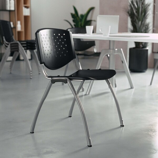 Flash Furniture HERCULES Series 880 lb. Capacity Black Plastic Stack Chair with Titanium Gray Powder Coated Frame, PK5 5-RUT-F01A-BK-GG - main